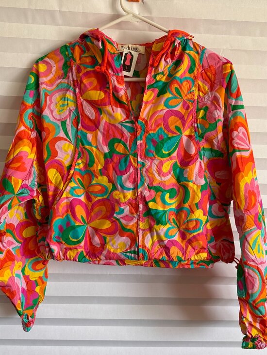 Peach Love California Jackets & Blazers - Groovy flowers windbreaker rain jacket zip up hoodie colorful floral peach love